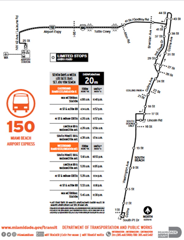 Miami MTA Route 150 Map